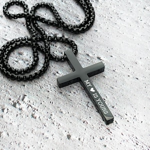 Personalized cross necklace mens gold cross pendant, mens cross, boyfriend gift, mens silver cross jewelry with a name engraved, Black Cross image 6