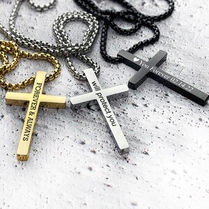 Personalized cross necklace mens gold cross pendant, mens cross, boyfriend gift, mens silver cross jewelry with a name engraved, Black Cross image 7