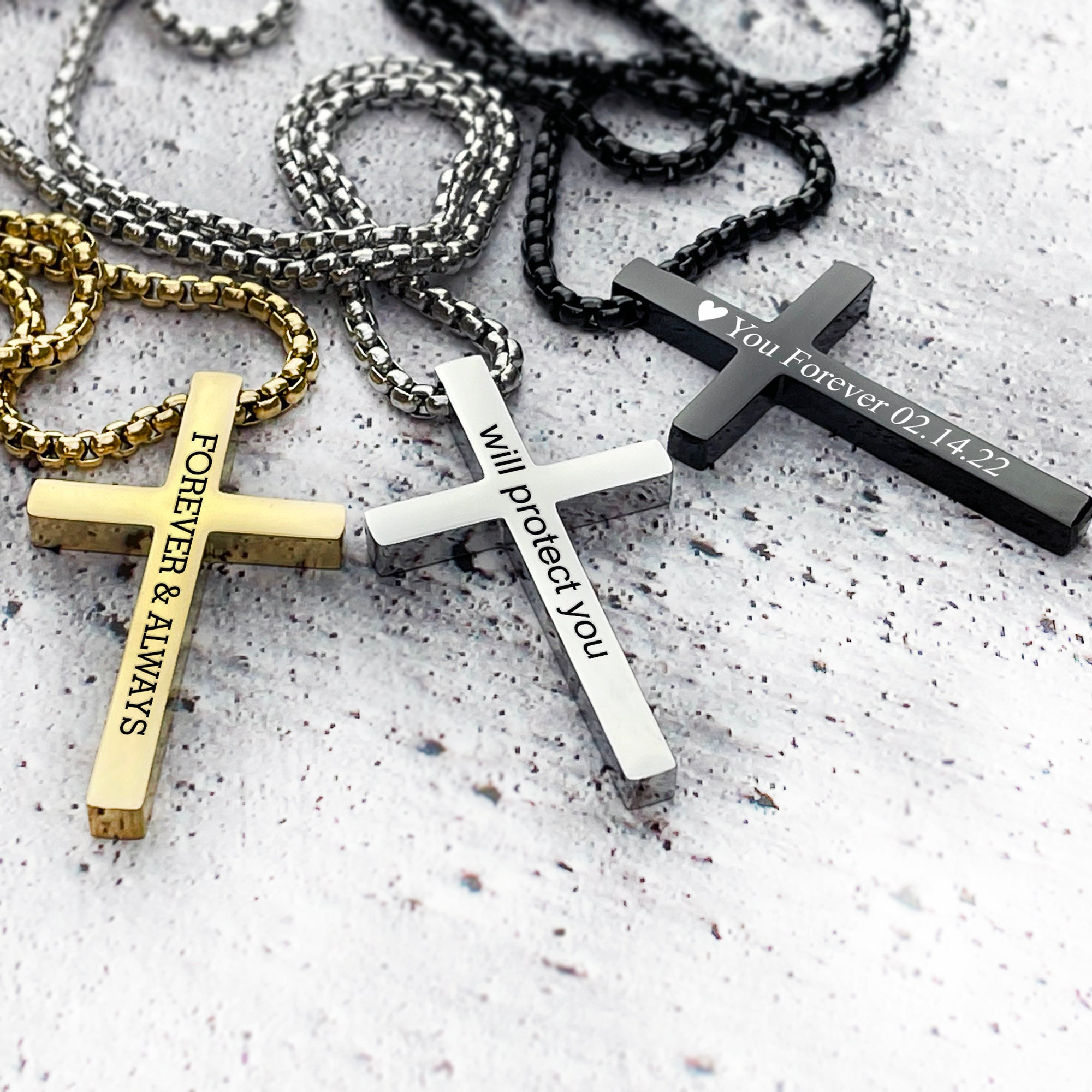 Personalized cross necklace mens gold cross pendant, mens cross, boyfriend gift, mens silver cross jewelry with a name engraved, Black Cross
