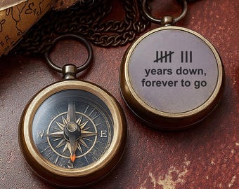 Personalized Tally Mark Compass Necklace, 8th Anniversary Gift for Husband