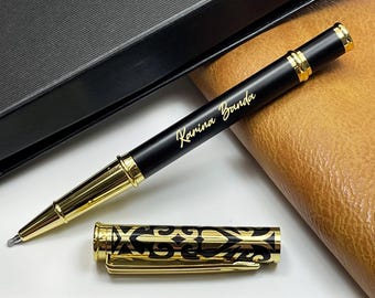 Custom Engraved Executive Pen with Gold Decor, Personalized Luxury Pen, Business Gift for Men