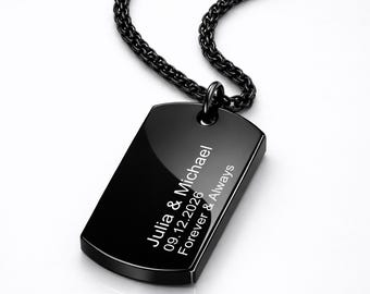 Personalized Necklace for Men, Custom Necklace with Dog Tag Pendant, Wedding Gifts, Groom Gift