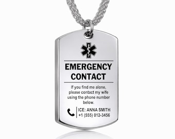 Gepersonaliseerde medische alarmketting, op maat gegraveerde medische ID-hanger voor mannen