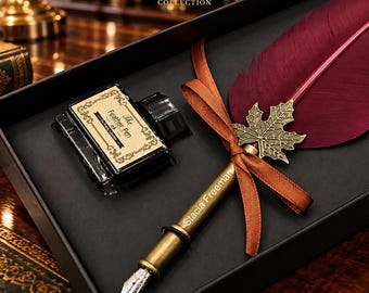 Personalized Quill Pen Set, Engraved Feather Calligraphy Dip Pen with Ink & Nibs