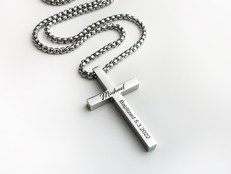 Personalized cross necklace mens gold cross pendant, mens cross, boyfriend gift, mens silver cross jewelry with a name engraved, Black Cross image 5