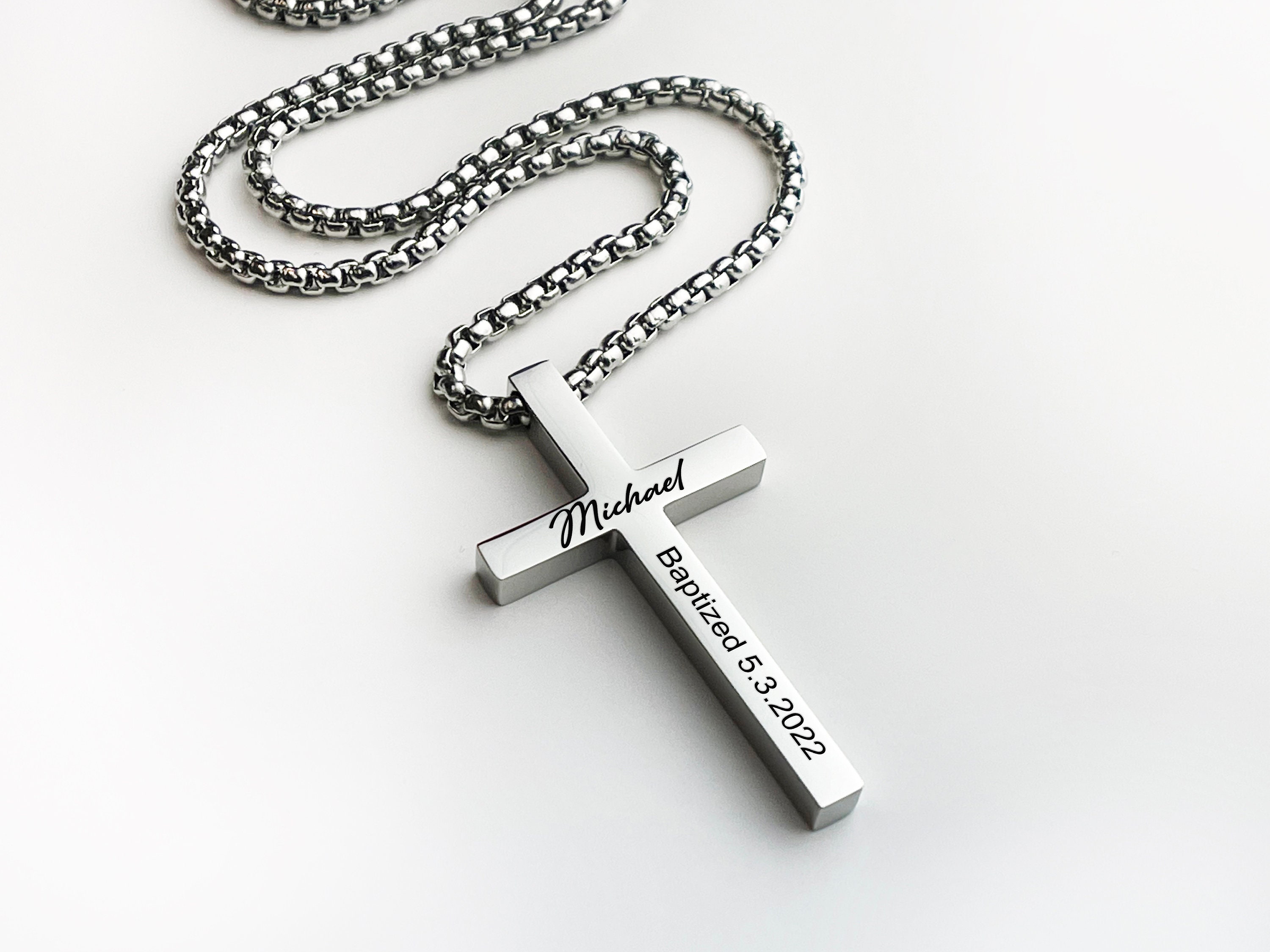 Personalized cross necklace mens gold cross pendant, mens cross, boyfriend gift, mens silver cross jewelry with a name engraved, Black Cross