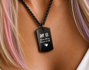 Personalized Tally Mark Pendant Necklace, Custom Engraved Anniversary Gift for Him or Her