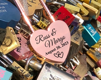 Custom Love Lock Pink Couples Gift Engraved - Padlock with key Wedding & Anniversary Gift Valentine's Gift Love Locks Bridge