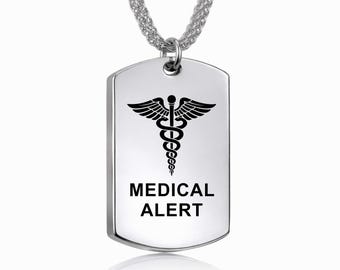 Medische alarmketting voor mannen, gepersonaliseerde medische ID-hanger, gegraveerd sieraad met contactgegevens voor noodgevallen