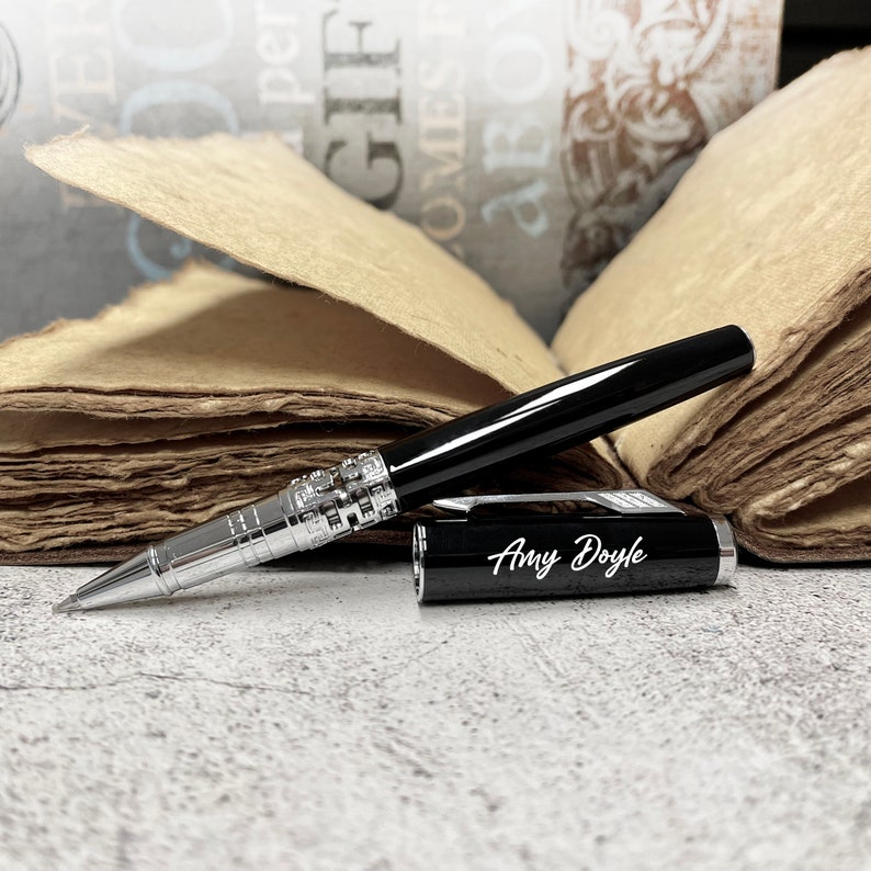 Black Lacquer Personalized Ballpoint Pen Stunning Luxury Pen, Best Ball Pen Gifts for Men & Women, Professional Corporate Gifts Boss Teacher image 1