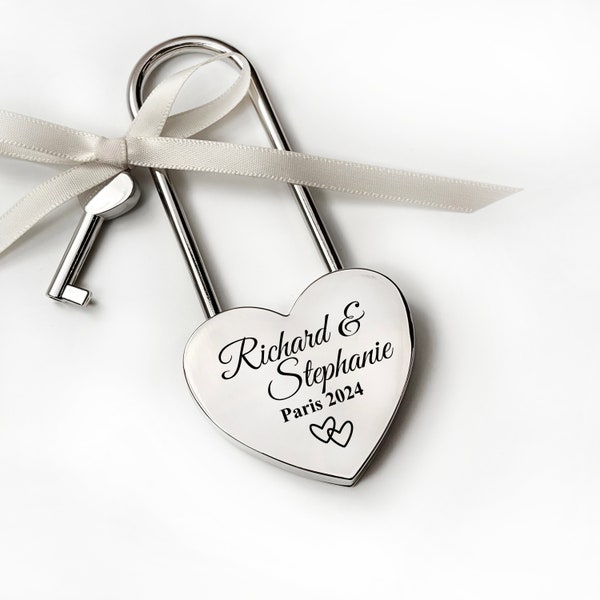 Custom Padlock Two Hearts Locked in Love - Romantic Paris Padlocks Bridge, Wedding & Anniversary Gift Engraved Gift for Boyfriend