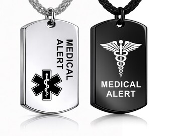 Engraved Medical Alert Necklace for Him, Personalized Emergency Contact Medical ID Pendant