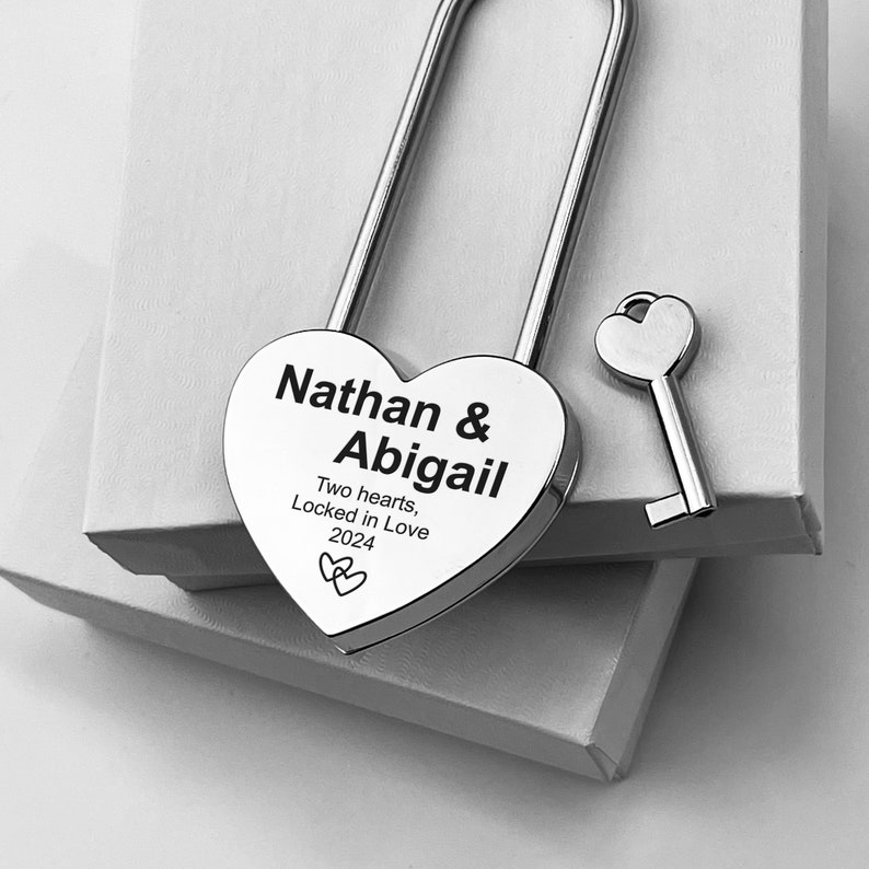 Custom Padlock Two Hearts Locked in Love Romantic Paris Padlocks Bridge, Wedding & Anniversary Gift Engraved Gift for Boyfriend image 7