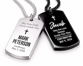 Custom Engraved Dog Tag Necklace for Boys, Personalized Baptism Gift, Confirmation Keepsake