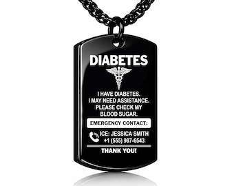 Personalized Medical Alert Dog Tag Necklace Custom Medical ID Pendant, Waterproof Men's Jewelry