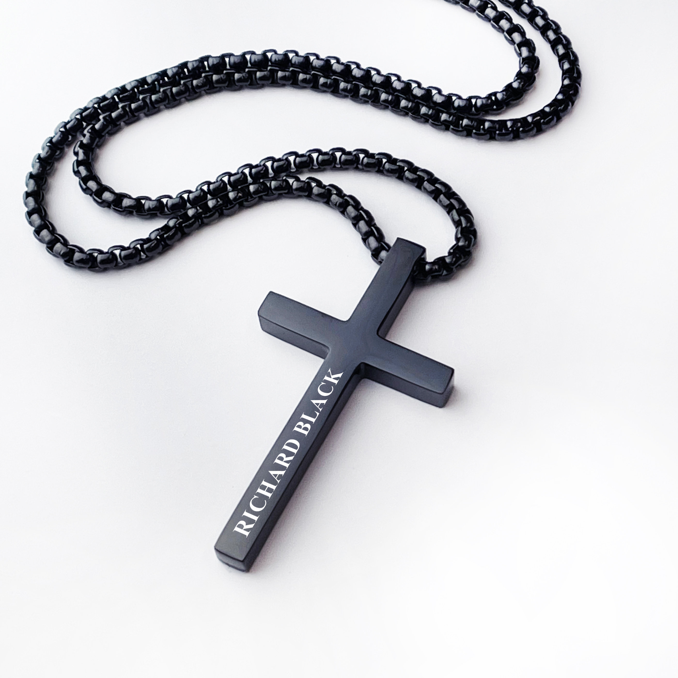 Personalized cross necklace mens gold cross pendant, mens cross, boyfriend gift, mens silver cross jewelry with a name engraved, Black Cross