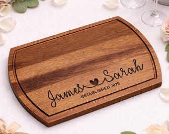 Personalized Acacia Cutting Board Custom Wedding Gift Engraved Couples Name Bridal Shower Gift