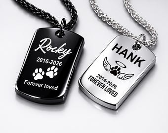 Personalized Dog Paw Necklace, Engraved Pet Memorial Jewelry, Custom Pet Loss Gift, Sympathy Keepsake