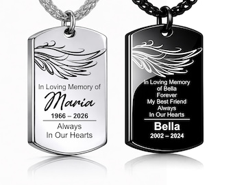 In Loving Memory Dog Tag Necklace, Personalized Engraved Memorial Keepsake, Sympathy Gift for Him