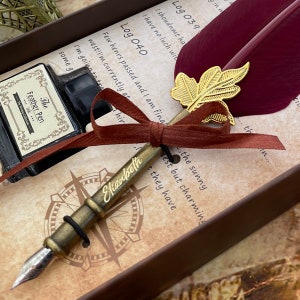 Schreibfeder Kalligraphie Set für Anfänger Elegantes Geschenk Retro Gravur Füllfederhalter Personalisierter Benutzerdefinierter Federstift, Kalligraphie Kit mit Tinte