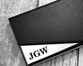 Custom Initial Leather Business Card Holder Magnetic Slim Wallet for Men
