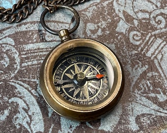 Personalized Brass Compass Necklace, Engraved Pendant, Bronze Wedding Anniversary Gift