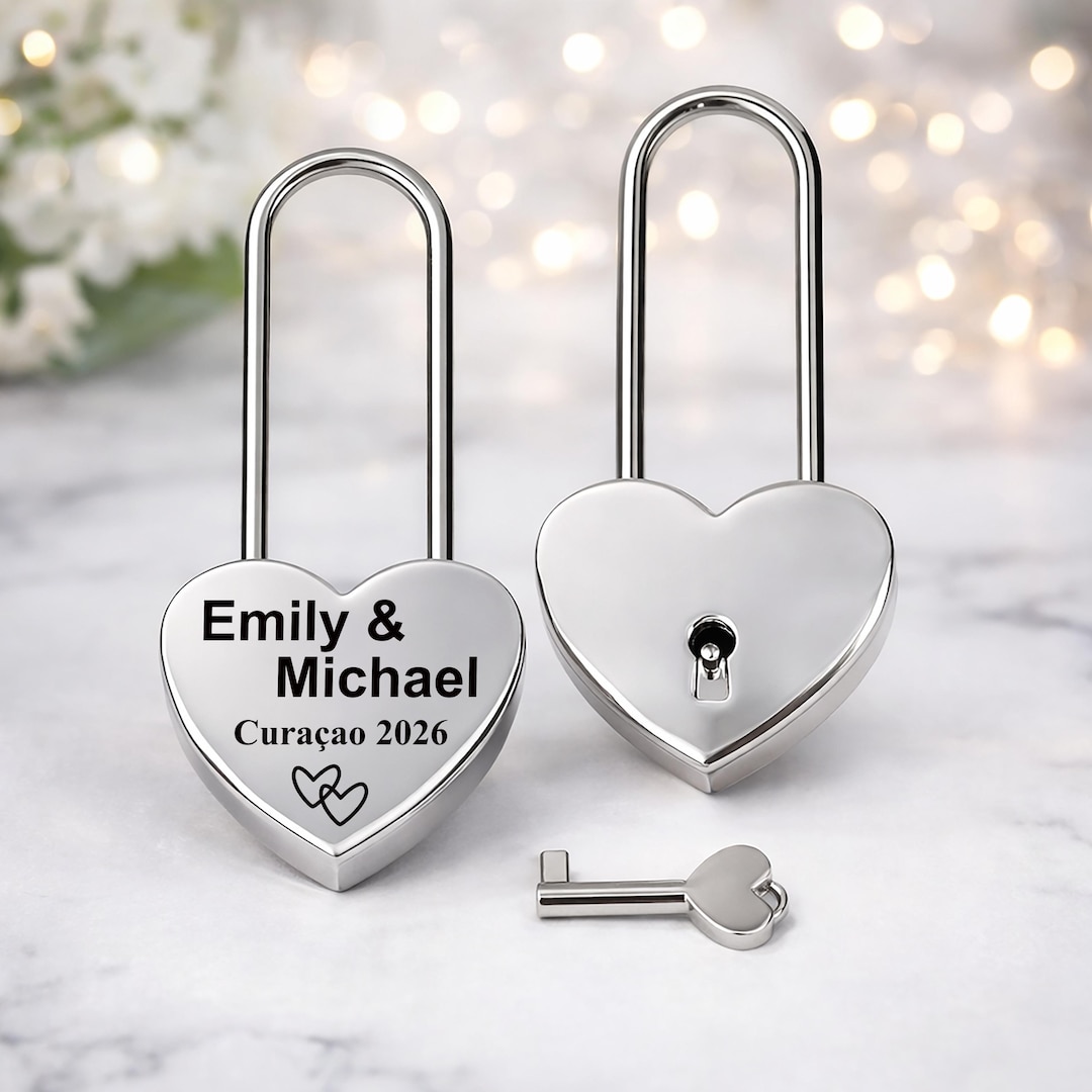 Silver Heart Love Lock Personalized, Modern Engraved Padlock for ...