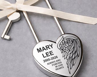 Sympathy Gift for Loss of Loved One – Personalized Heart Padlock with Name and Date