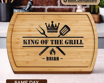 Personalized King of the Grill Cutting Board, BBQ Gift for Dad Fathers Day BBQ