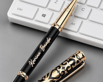 Custom Engraved Black Gold Pen Personalized Anniversary Gift for Him Luxury Pen