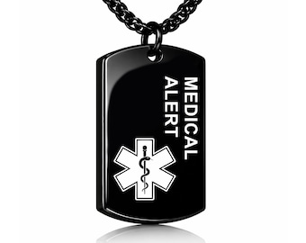 Personalized Medical Alert Dog Tag Necklace Custom Medical ID Pendant, Waterproof Men's Jewelry