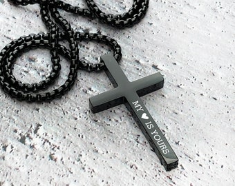 Mens Cross Necklace Boys Cross Necklace, Waterproof Everyday Jewelry, Black Cross Necklace for Him Her