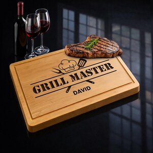 Personalized Grill Master Cutting Board BBQ Gift for Him Engraved Walnut Steak Board image 11