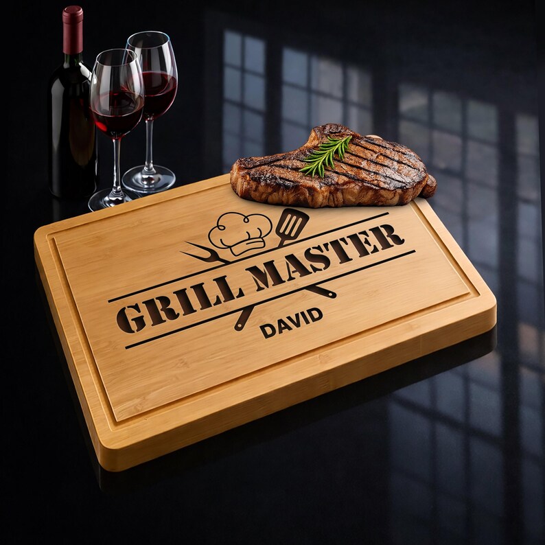 Personalized Grill Master Cutting Board BBQ Gift for Him Engraved Walnut Steak Board image 11