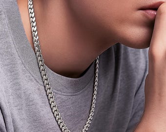 Solid Stainless Steel Chain Necklace with Initials, High Polished Minimalist Jewelry, Gift for Him
