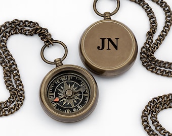 Compass Necklace for Men, Brass Compass Pendant, Adventure Gift, Travel Jewelry, Hiking Camping Gifts
