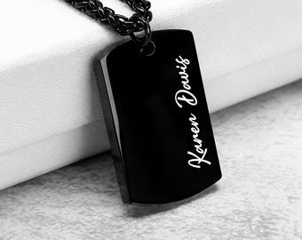Personalized Mens Stainless Steel Pendant Necklace, Custom Engraved Jewelry, Gift for Him