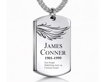 Custom Memorial Necklace for Men, Engraved Dog Tag Remembrance Jewelry Gifts for Him