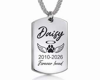 Sterling zilveren ketting met gegraveerde pootafdruk, gepersonaliseerd herdenkingssieraad voor uw huisdier, troostgeschenk bij verlies van een huisdier.