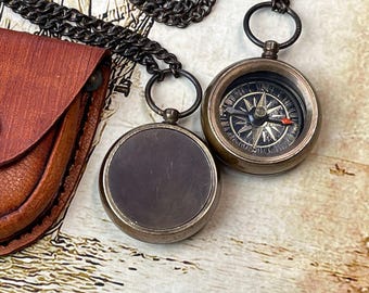 Baptism Gift for Boy Solid Brass Compass Necklace, Working Compass with Chain