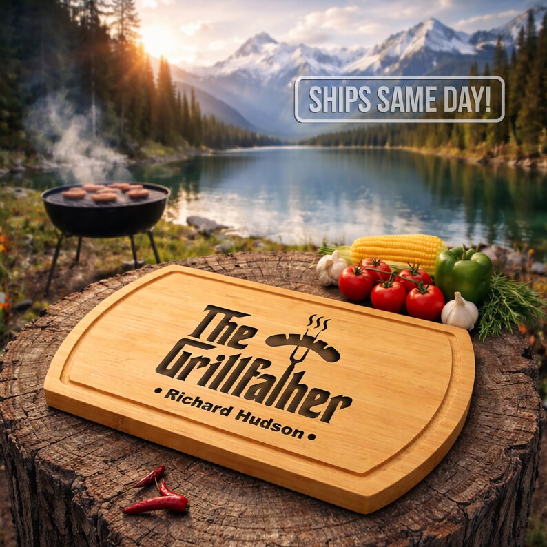 Personalized Grill Master Cutting Board BBQ Gift for Him Engraved Walnut Steak Board image 14