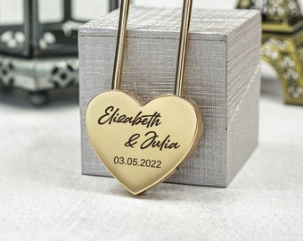 Custom Engraved Padlock Heart Gold Love Lock - Romantic Valentine's Day Gift for Him, Wedding Anniversary Keepsake