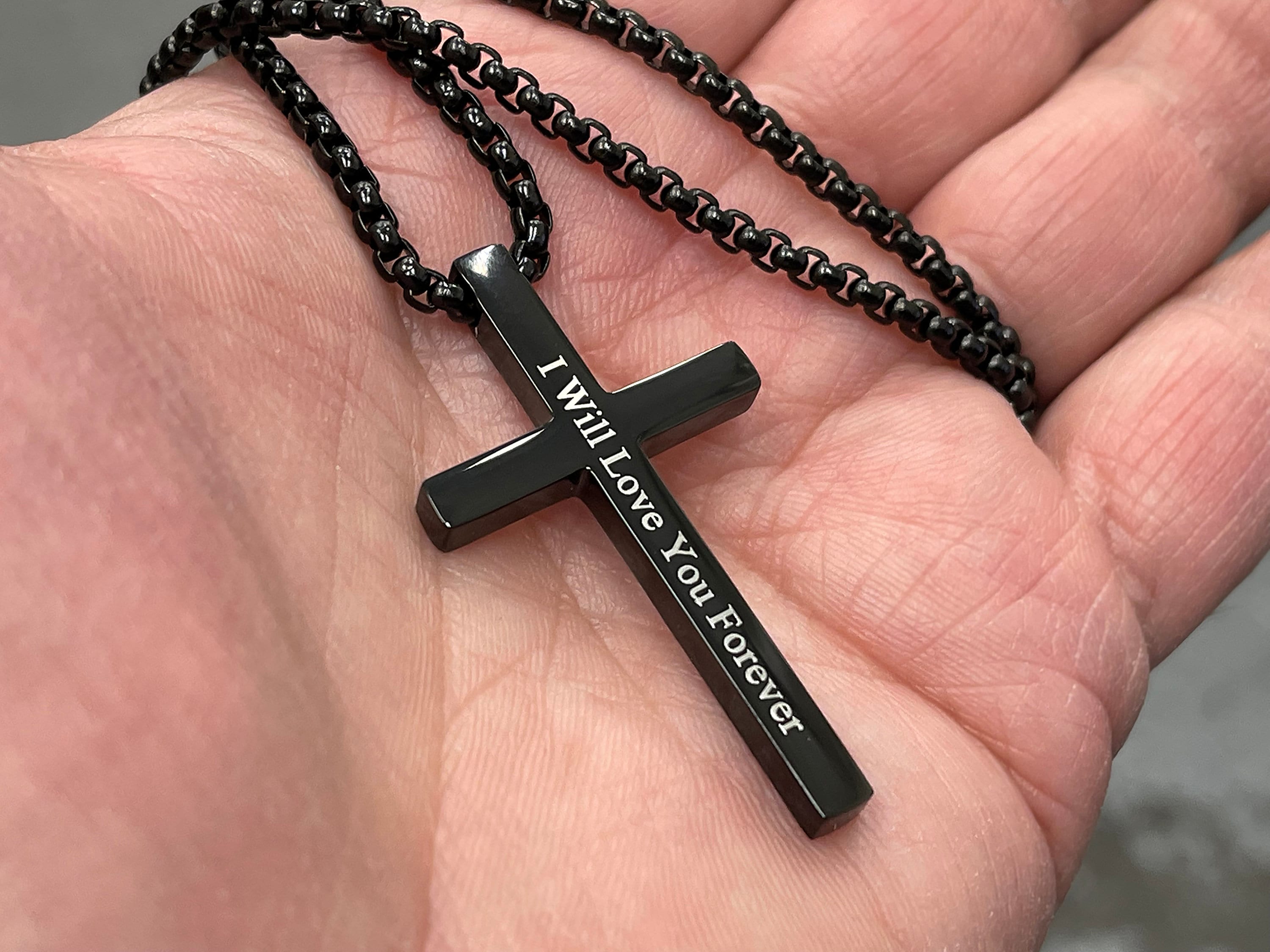Personalized cross necklace mens gold cross pendant, mens cross, boyfriend gift, mens silver cross jewelry with a name engraved, Black Cross