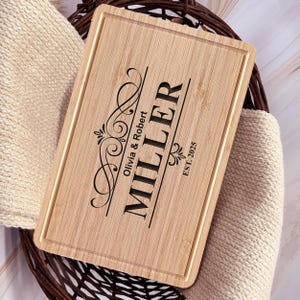 Personalized Cutting Board Wedding Gift, Bamboo Charcuterie Board, Housewarming Gift, Unique Bridal Shower Gift Engraved Engagement Present