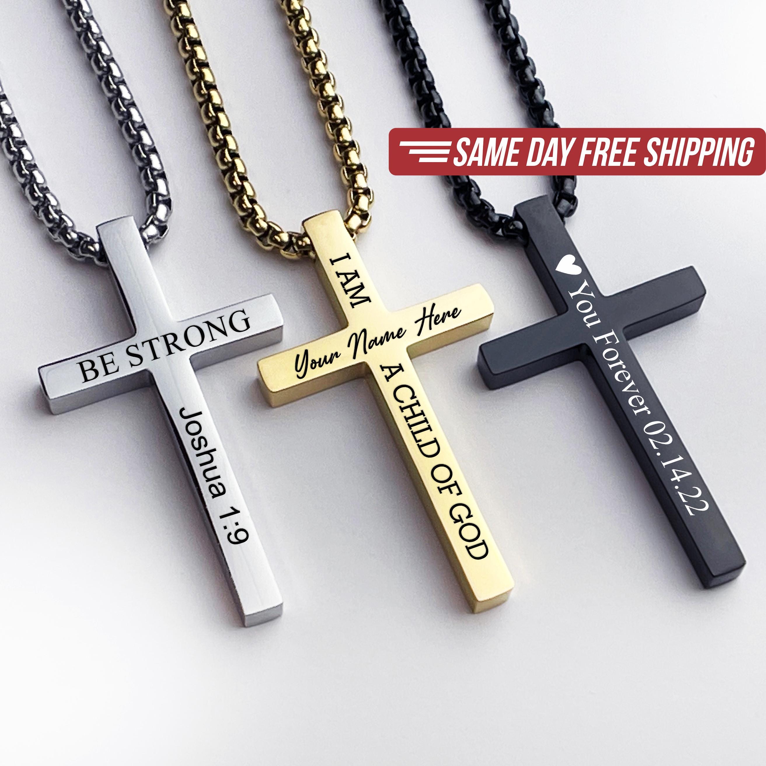 Personalized Cross Necklace, Boys Cross Necklace, Men's Cross, Baptism Gift for Kids, Cross Necklace, Christian Gifts, Gift for Son # 32625