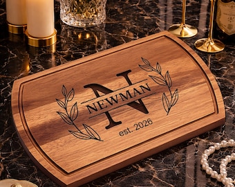 Personalized Acacia Cheese Board, Custom Cutting Board, Wedding or Anniversary Gift for Couple