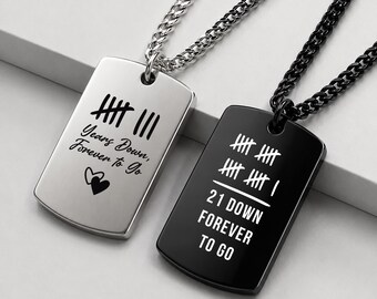 Tally Marks Dog Tag Necklace, Custom Engraved Anniversary Gift for Husband