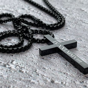 Personalized cross necklace mens gold cross pendant, mens cross, boyfriend gift, mens silver cross jewelry with a name engraved, Black Cross image 9