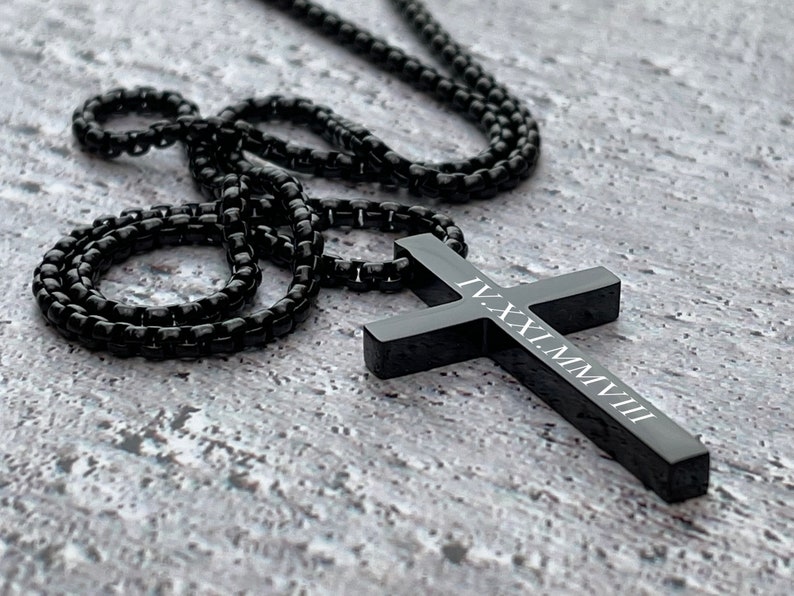 Personalized cross necklace mens gold cross pendant, mens cross, boyfriend gift, mens silver cross jewelry with a name engraved, Black Cross image 9