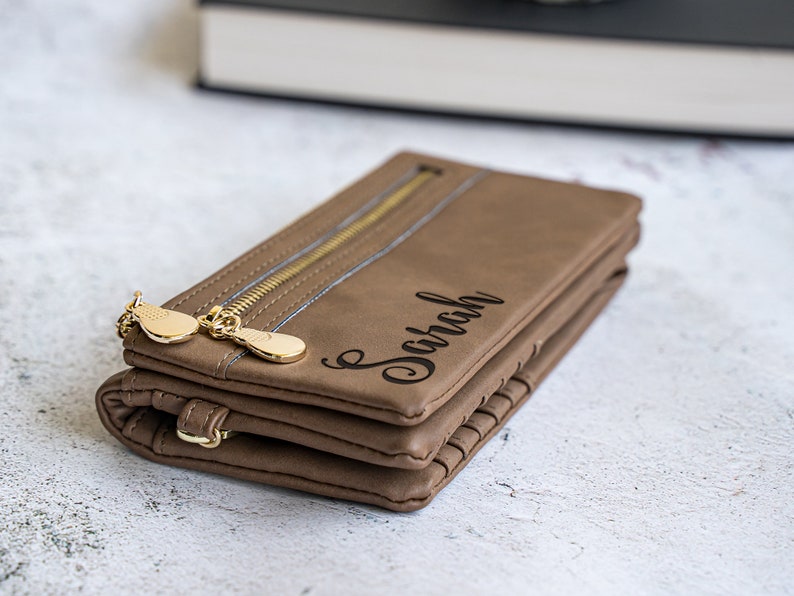 Personalized Leather Wallet with Phone Pocket Womens Wallet with Coin Pouch Custom Gift for Her, Perfect for Mom or Bridesmaid image 8